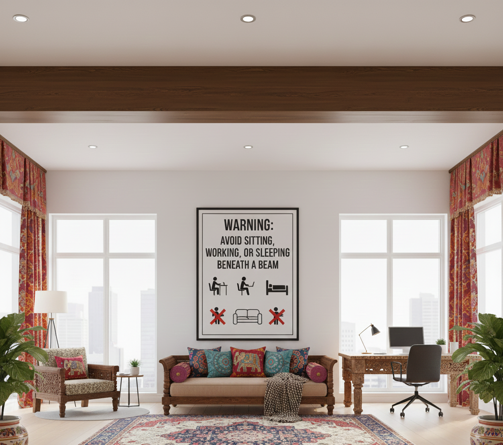 Avoid sitting, working, or sleeping beneath a beam.