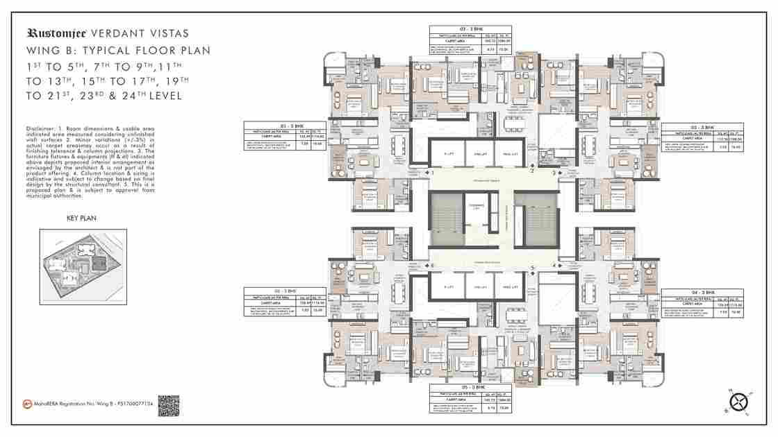 Wing B - Typical Floor Plan - 1st to 5th, 7th to 9th, 11th to 13th, 15th to 17th, 19th to 21st, 23rd to 24th