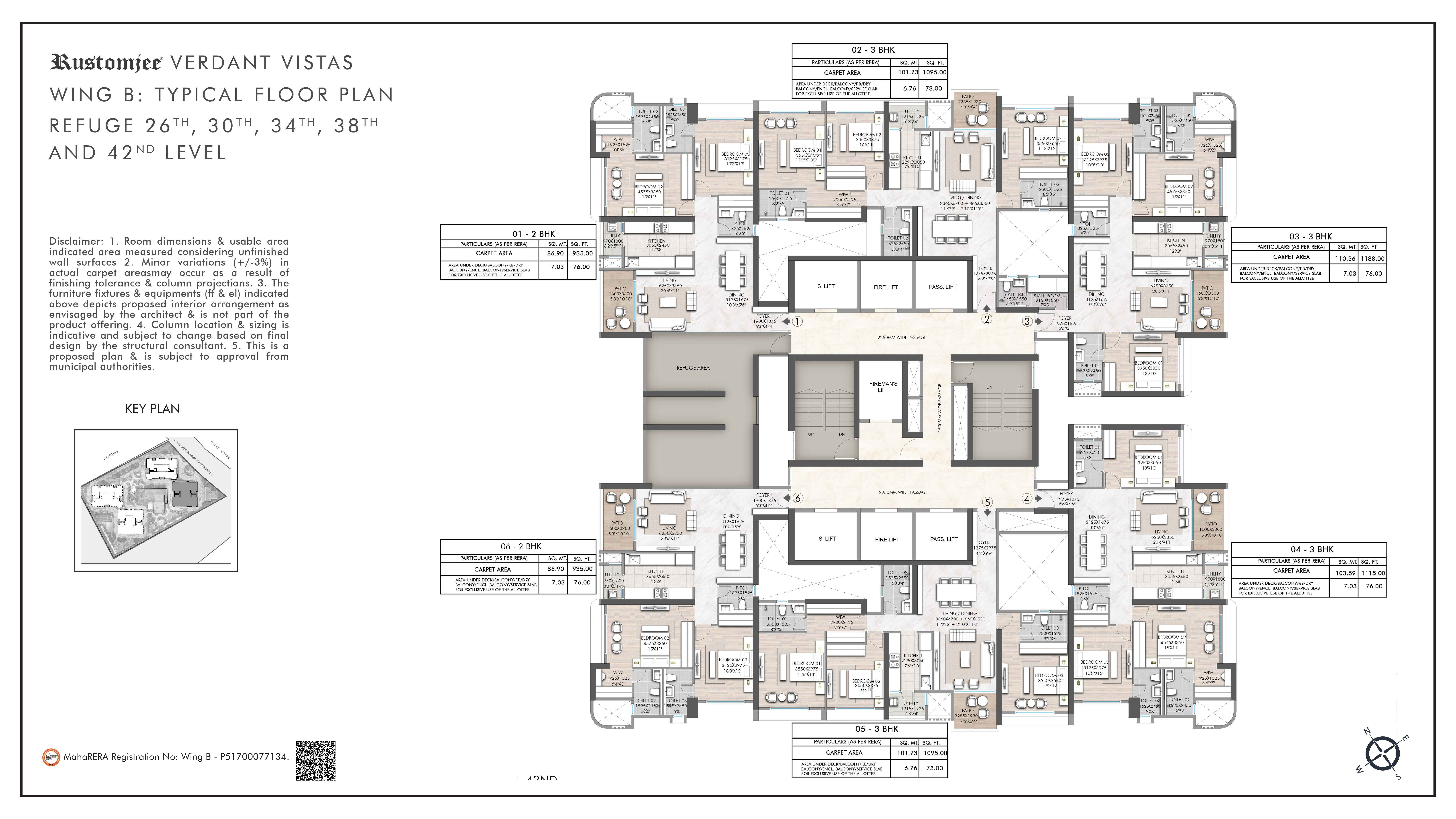 Wing B - Refuge Floor Plan - 26th, 30th, 34th, 38th, 42th Level