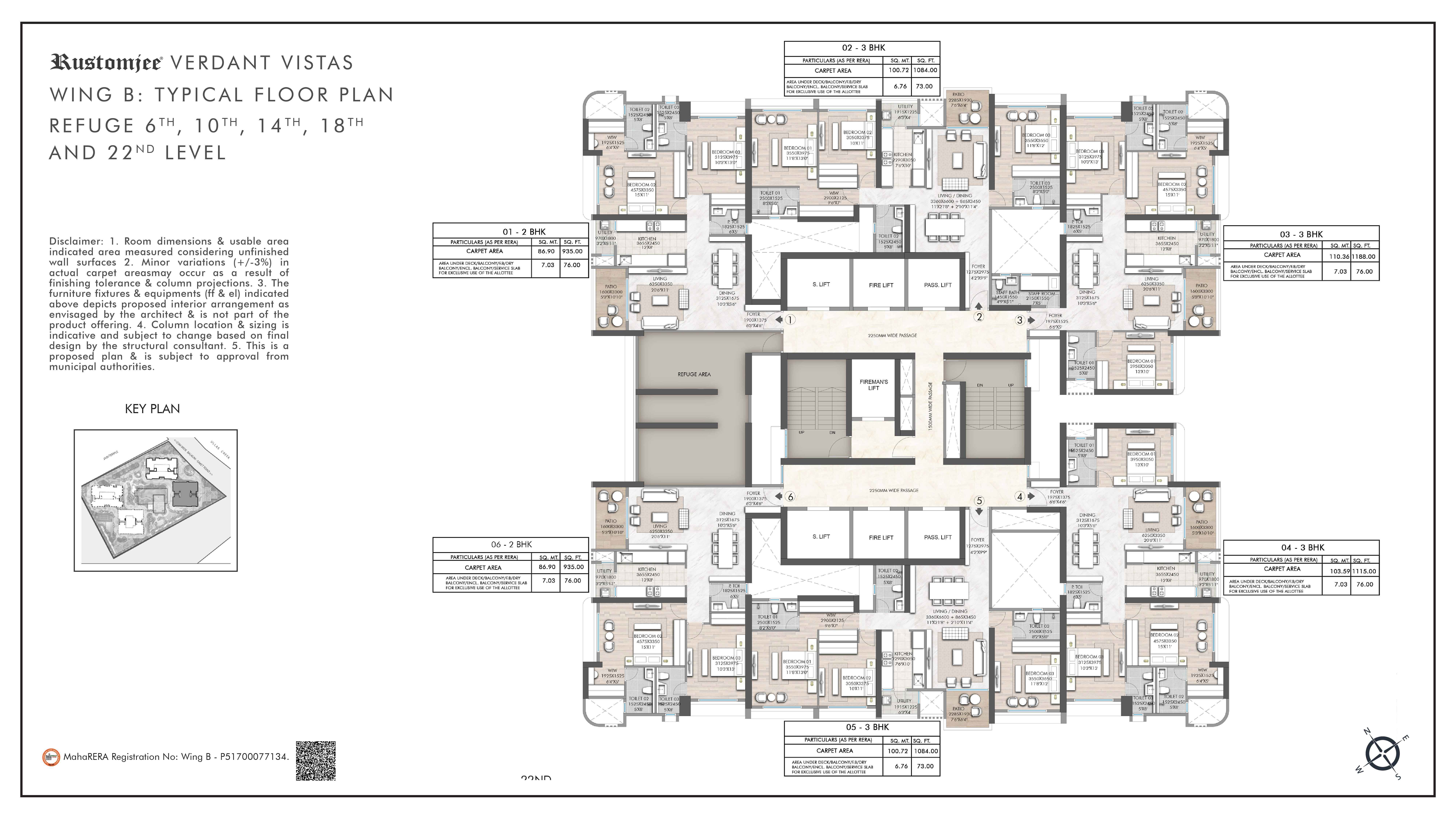 Wing B - Refuge Floor Plan - 14th, 18th, 22th