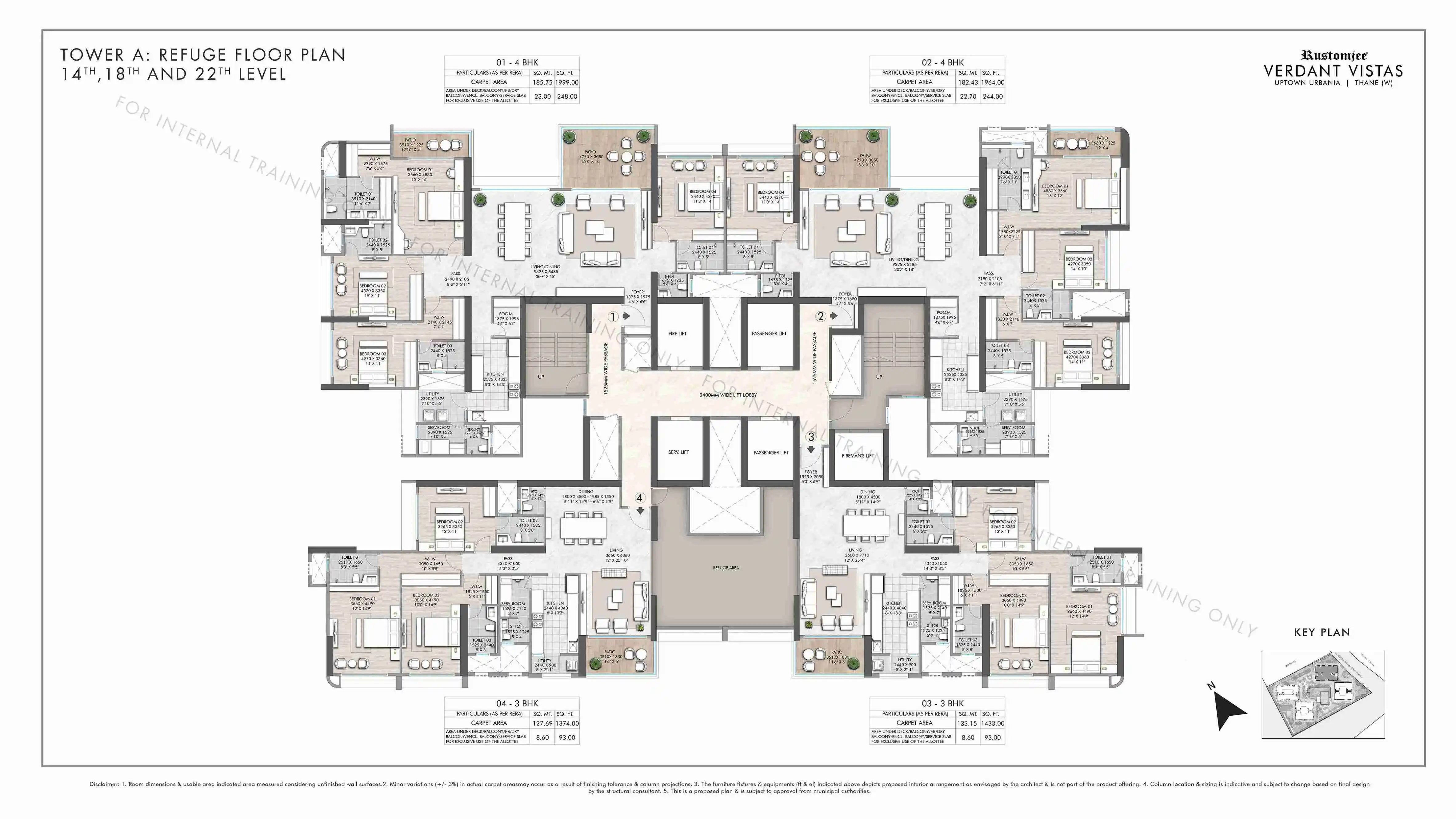 Wing A - Refuge Floor Plan - 14th, 18th & 22nd