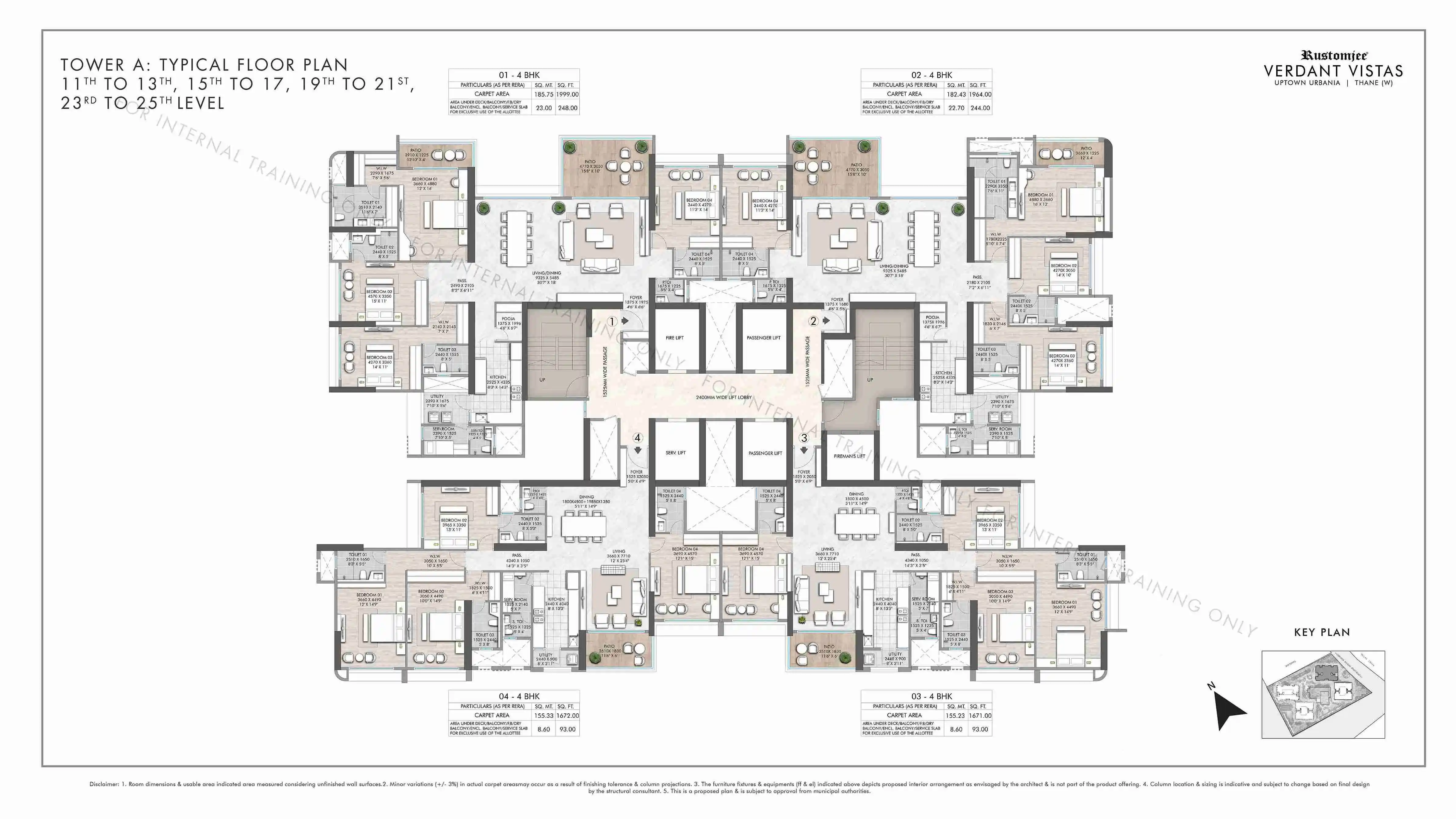 Wing A - Typical Floor Plan - 11th to 13th, 15th to 17th, 19th to 21st, 23rd to 25th
