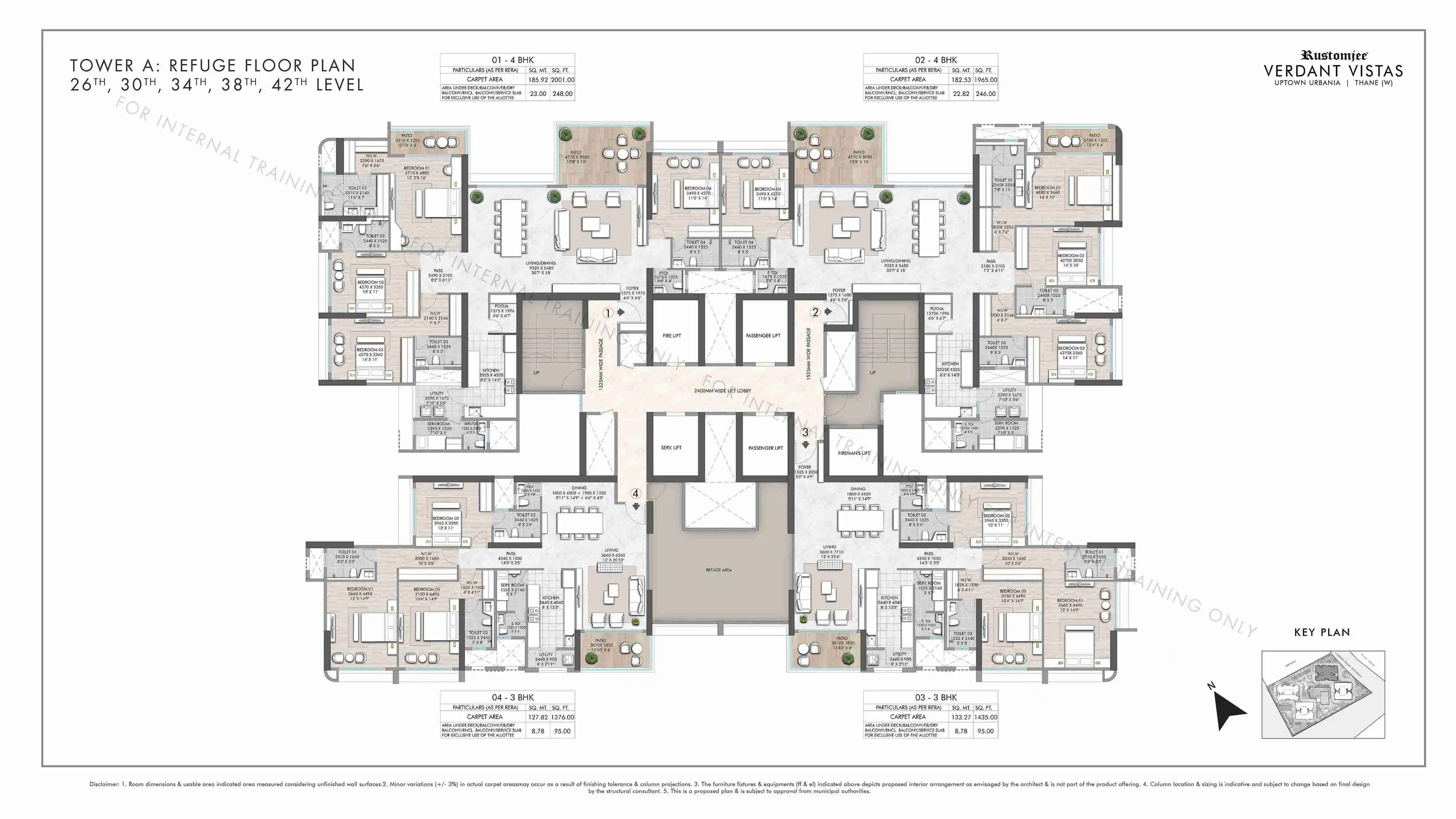 Wing A - Refuge Floor Plan - 26th, 30th, 34th, 38th, 42th Level