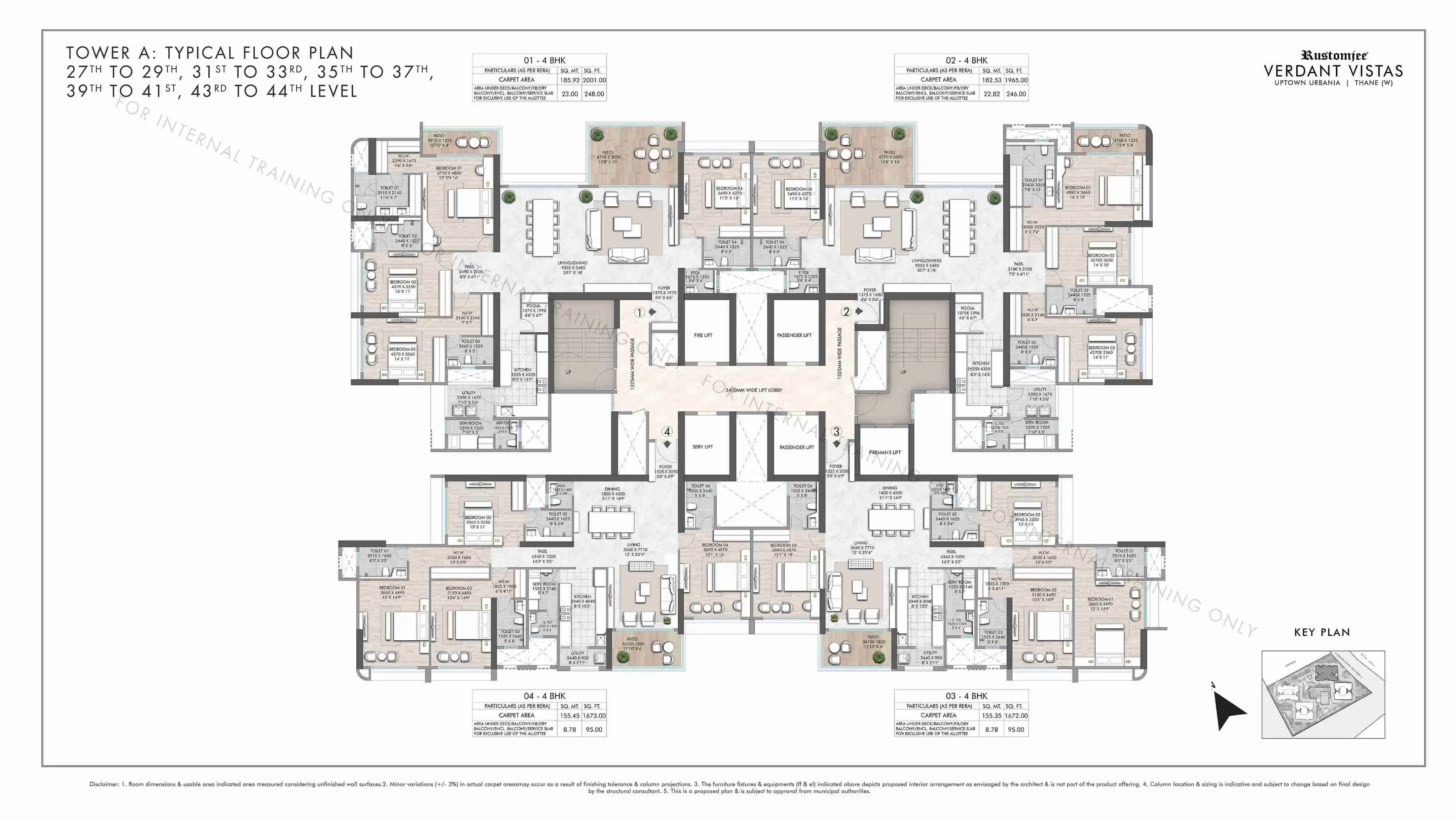 Wing A - Typical Floor Plan - 27th to 29th, 31st to 33rd, 35th to 37th 39th to 41st, 43rd to 44th