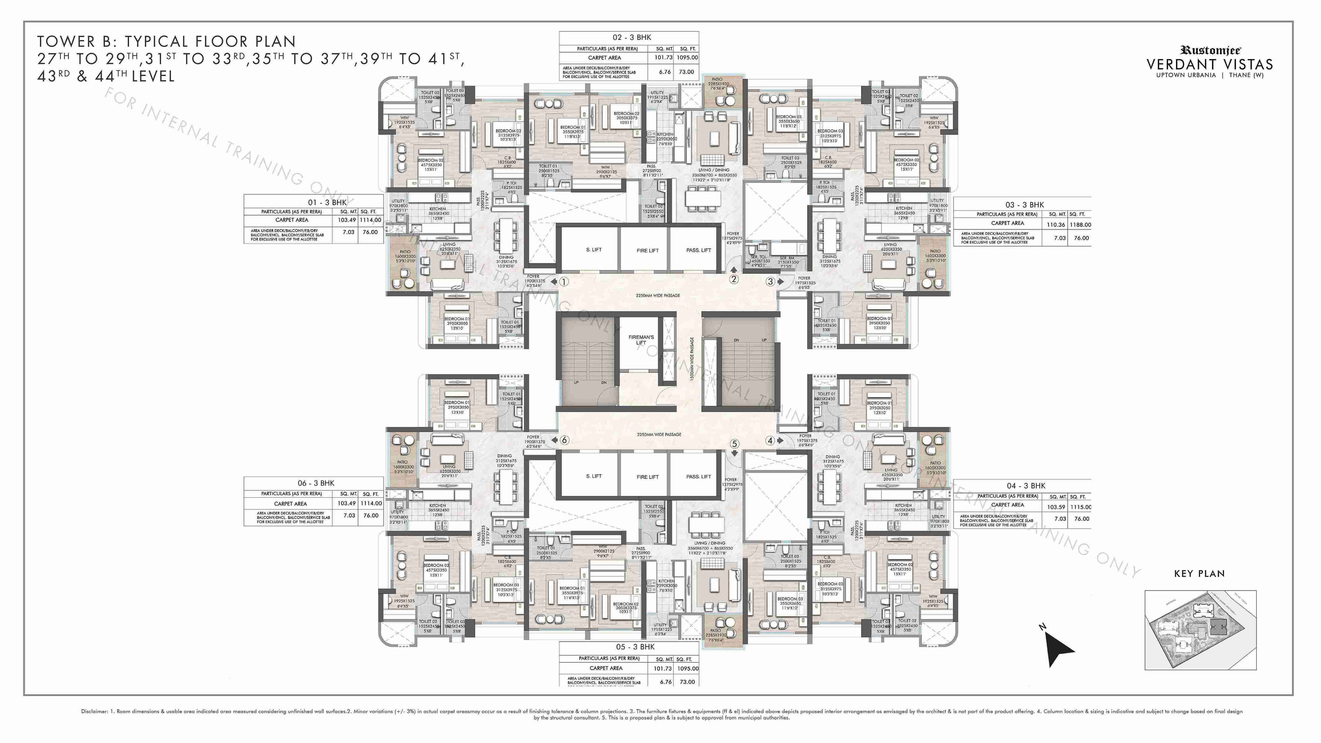 Wing B - Typical Floor Plan - 27th to 29th, 31st to 33rd, 35th to 37th 39th to 41st, 43rd to 44th